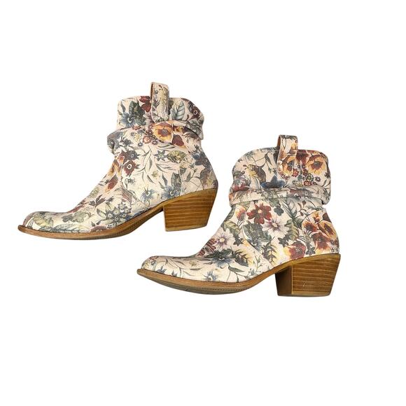 Dingo Boots Women 8.5M DI 132 Off White Floral Leather Slouchy Shaft Bootie - Picture 2 of 8